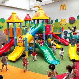 A vibrant children's playground decorated with McDonald's themes