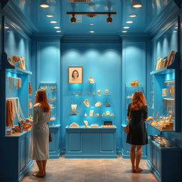 Design a small blue store specializing in imitation jewelry