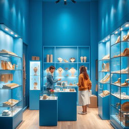 Design a small blue store specializing in imitation jewelry