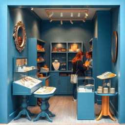 Design a small blue store specializing in imitation jewelry