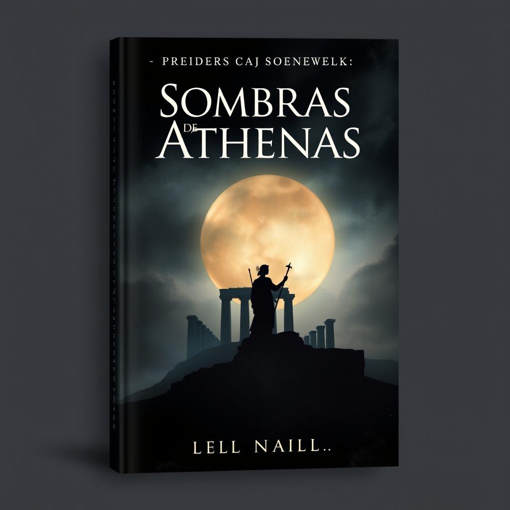 Create a book cover for a novel titled 'Sombras de Athenas'