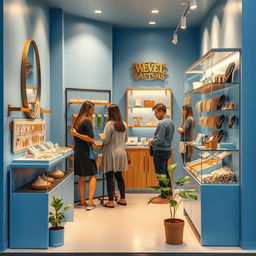 Design a small blue store specializing in imitation jewelry