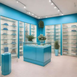 Design a small blue store specializing in imitation jewelry