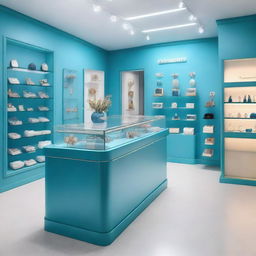 Design a small blue store specializing in imitation jewelry