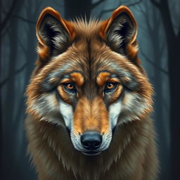 A detailed depiction of a werewolf with light brown fur and dark brown eyes