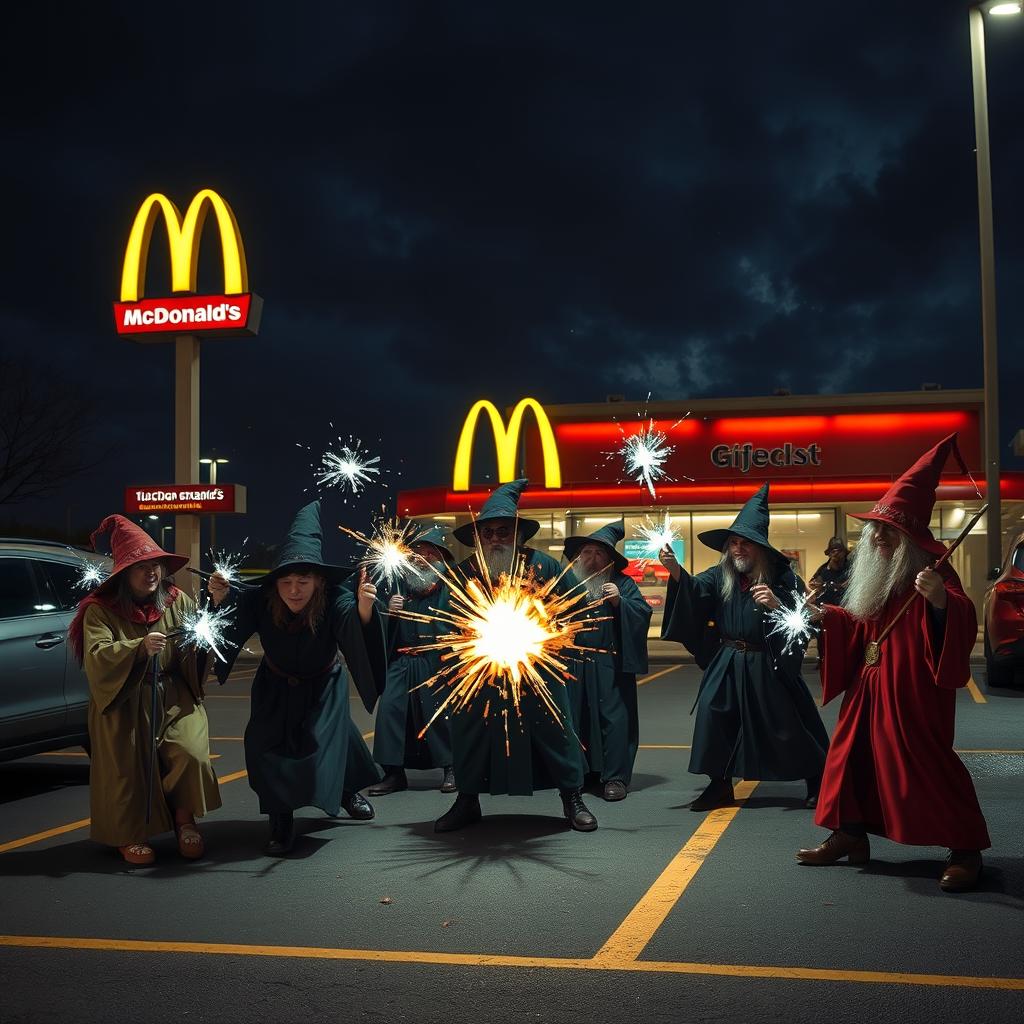 A group of autistic wizards causing havoc in a McDonald's parking lot at 4 am