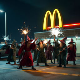 A group of autistic wizards causing havoc in a McDonald's parking lot at 4 am