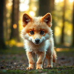 A soft-looking werewolf with light brown fur and ginger highlights stands in a serene setting