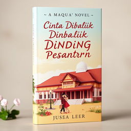 A beautiful book cover for a romance novel titled 'Cinta Dibalik Dinding Pesantren'