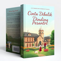 A beautiful book cover for a romance novel titled 'Cinta Dibalik Dinding Pesantren'