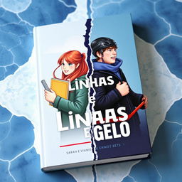 A book cover divided into two parts by a crack in the ice, representing the tension between two characters, Sarah and Vinnie