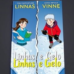 A book cover divided into two parts by a crack in the ice, representing the tension between two characters, Sarah and Vinnie