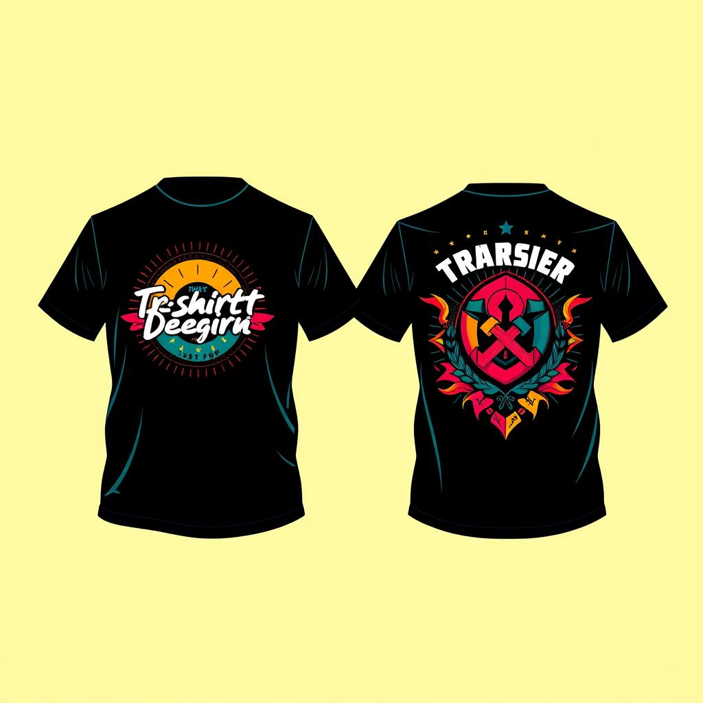 Create a t-shirt design featuring creative and modern graphics for both the front and back