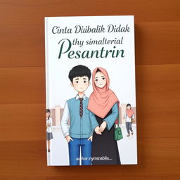 Create a book cover with the title 'Cinta Dibalik Dinding Pesantren' written in large, elegant font at the top