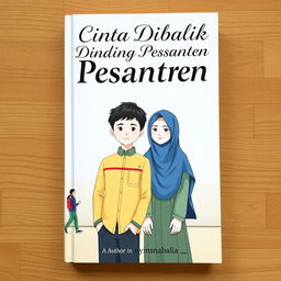 Create a book cover with the title 'Cinta Dibalik Dinding Pesantren' written in large, elegant font at the top