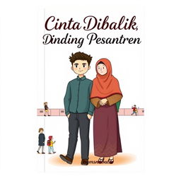 Create a book cover with the title 'Cinta Dibalik Dinding Pesantren' written in large, elegant font at the top