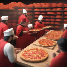 A realistic scene of autistic wizards ordering one million pizzas at a Pizza Hut