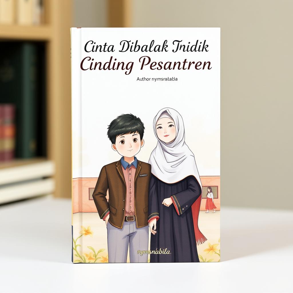 Create a book cover with the title 'Cinta Dibalik Dinding Pesantren' written in large, elegant font at the top