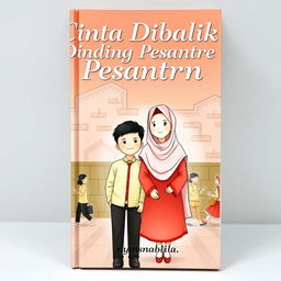 Create a book cover with the title 'Cinta Dibalik Dinding Pesantren' written in large, elegant font at the top