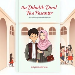 Create a book cover with the title 'Cinta Dibalik Dinding Pesantren' written in large, elegant font at the top