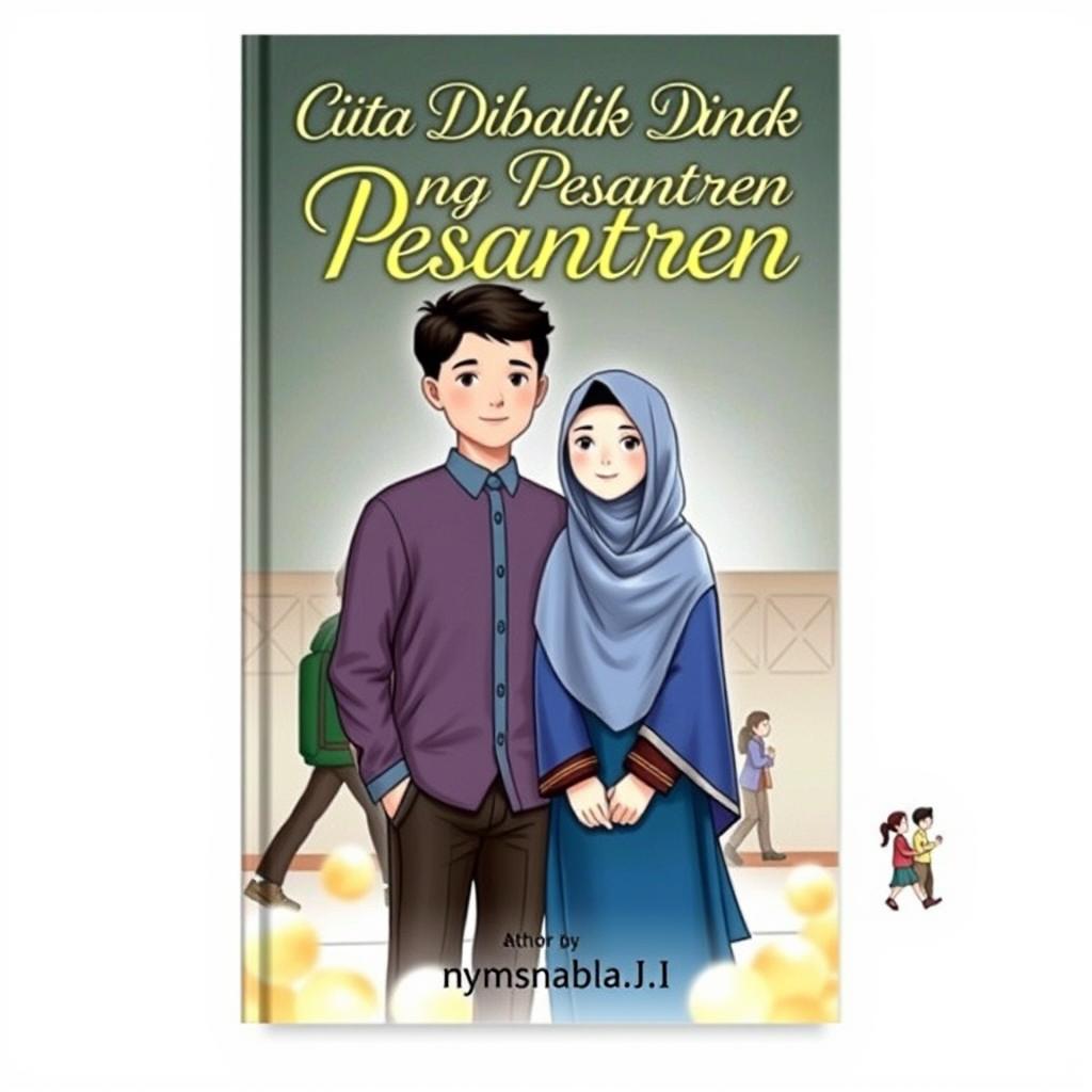 Create a book cover with the title 'Cinta Dibalik Dinding Pesantren' written in large, elegant font at the top