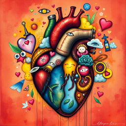 A detailed and imaginative depiction of the inside of a man's heart, showing emotions, dreams, and thoughts