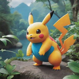 A vibrant and detailed image of a Pokemon character in its natural habitat