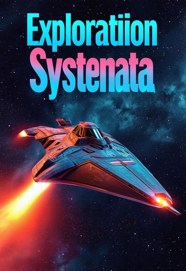 A book cover for a sci-fi novel titled 'Exploration Systemata', featuring a starship exploring space with a futuristic design, cosmic background, and bold title font