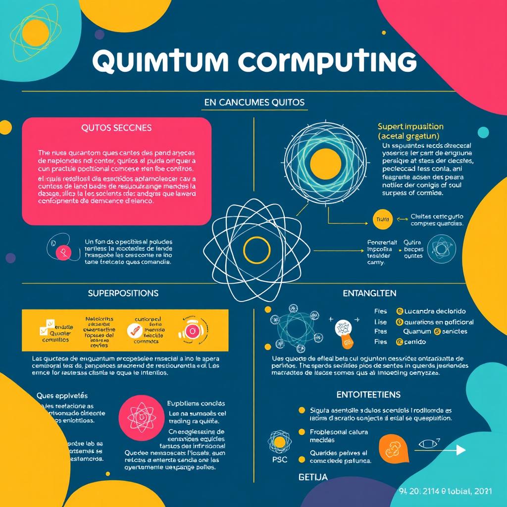 A visually engaging poster explaining quantum computing in Spanish