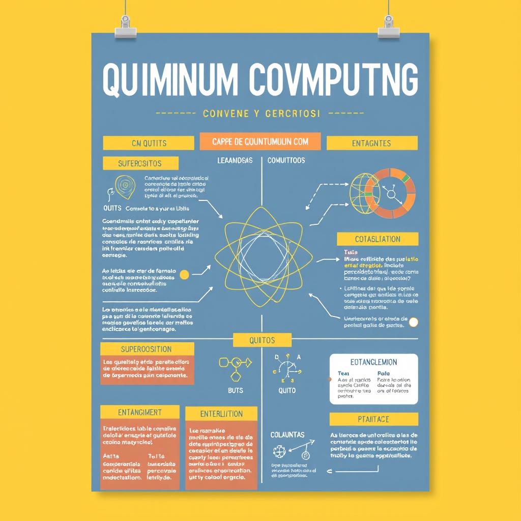 A visually engaging poster explaining quantum computing in Spanish