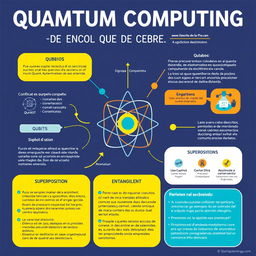 A visually engaging poster explaining quantum computing in Spanish