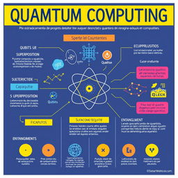 A visually engaging poster in Spanish explaining quantum computing