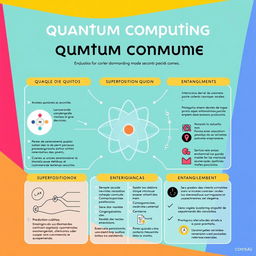 A visually engaging poster in Spanish explaining quantum computing