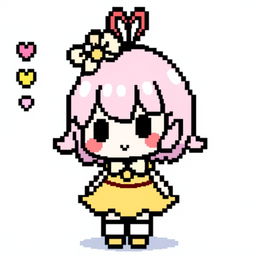 A pixel art depiction of Chiffon from Sanrio, with a gender-neutral appearance