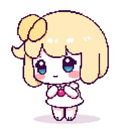 A pixel art depiction of Chiffon from Sanrio, with a gender-neutral appearance