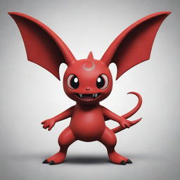 A friendly-looking pokemon inspired by satanic symbolism, but without any offensive or scary elements. It should be predominantly red, with dark accents and mythical features.