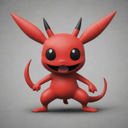 A friendly-looking pokemon inspired by satanic symbolism, but without any offensive or scary elements. It should be predominantly red, with dark accents and mythical features.