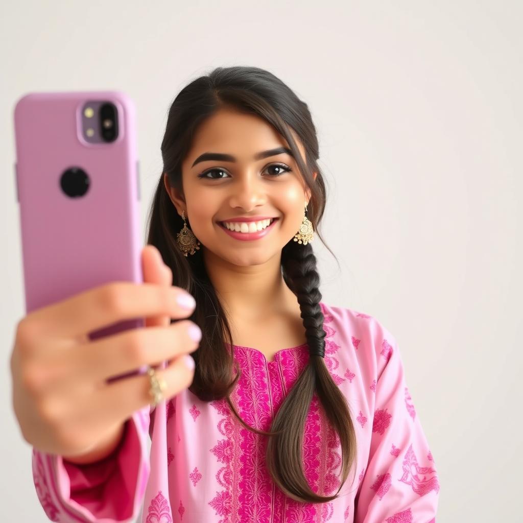 A beautiful girl taking a selfie while wearing a stylish kurta