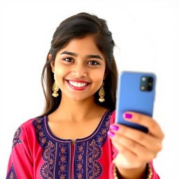 A beautiful girl taking a selfie while wearing a stylish kurta