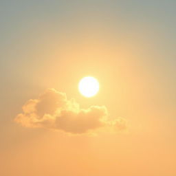 A serene and beautiful depiction of the sun (sol) in a clear sky, radiating warm, golden light