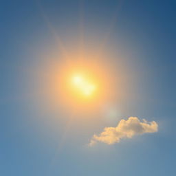 A serene and beautiful depiction of the sun (sol) in a clear sky, radiating warm, golden light