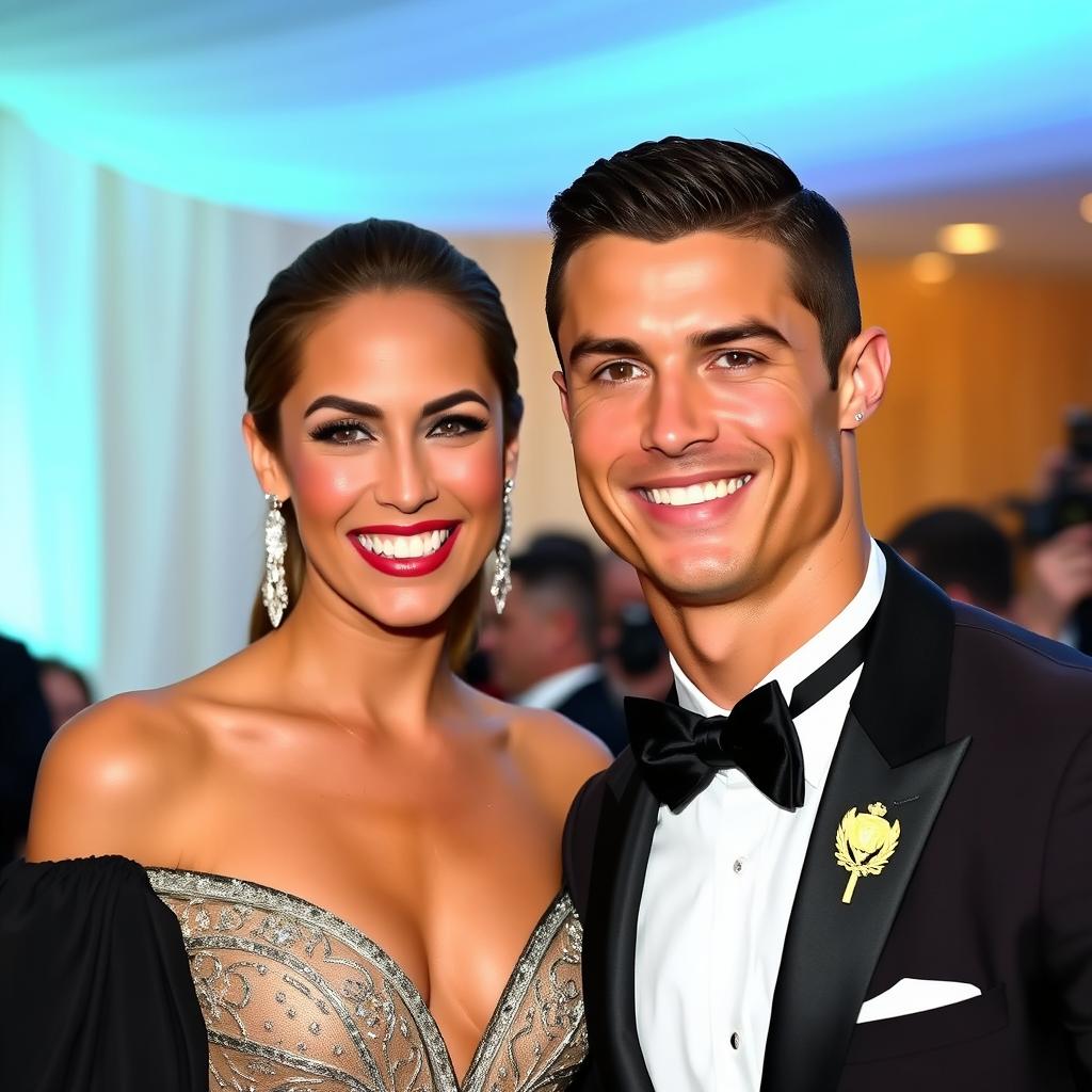 Uma imagem mostrando uma atriz famosa ao lado do jogador de futebol Cristiano Ronaldo