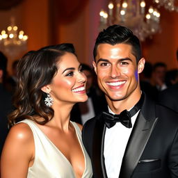 Uma imagem mostrando uma atriz famosa ao lado do jogador de futebol Cristiano Ronaldo