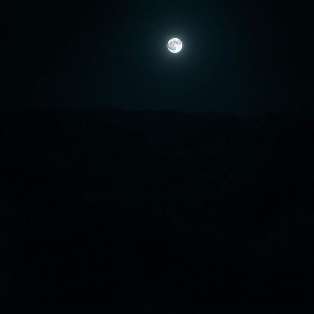 A dark night scene set in a dense forest with a full moon illuminating the landscape