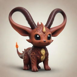 A charming fire pokemon inspired by Satan, adorned with detailed brown horns and intricate designs.