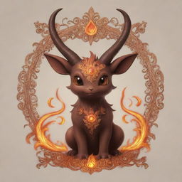 A charming fire pokemon inspired by Satan, adorned with detailed brown horns and intricate designs.