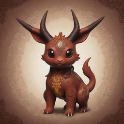 A charming fire pokemon inspired by Satan, adorned with detailed brown horns and intricate designs.