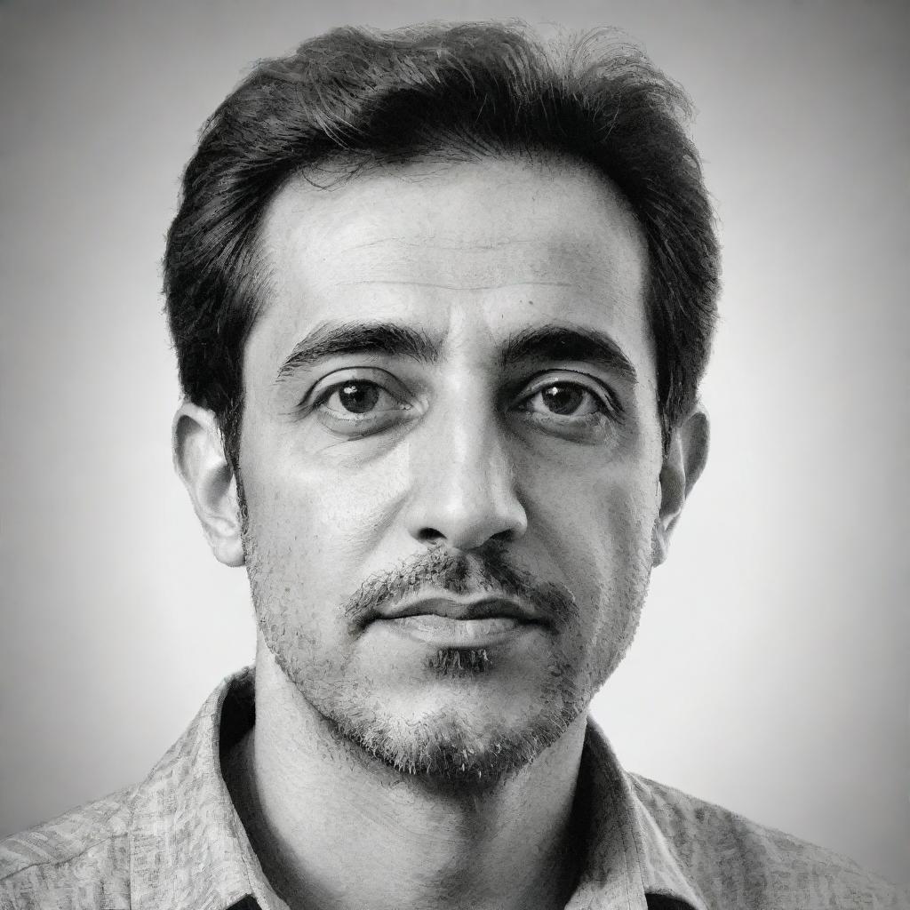 Generate an artistic sketch portrait of a man named Alireza Khosravani.