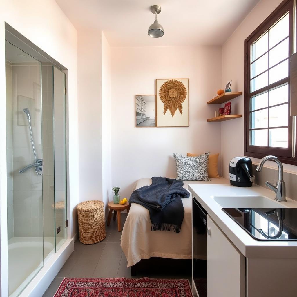 Generate an image of a small apartment for rent on Airbnb