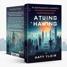 Create a book cover for a science fiction novel about AI and humanity coexisting in a previously overcrowded world